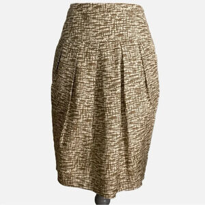 Banana Republic Silk Midi Pencil Skirt Gold Ivory Geometric Print Pleated Size 4
